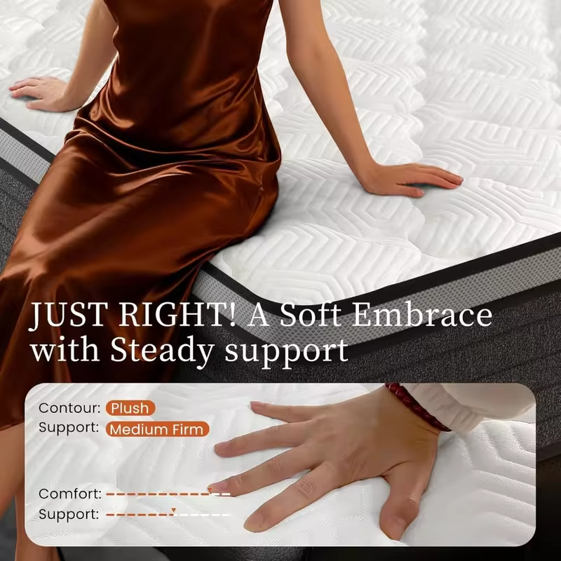 14 Inch Queen Hybrid Mattress,Gel Memory Foam & Pocket Spring,Pressure Relief, Custom