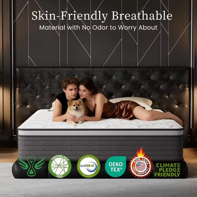 14 Inch Queen Hybrid Mattress,Gel Memory Foam & Pocket Spring,Pressure Relief, Custom