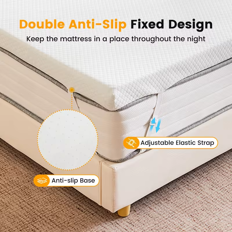JHK 3 Inch with Fabric Cover Gel Memory Foam Mattress Topper Full Size Cooling Mattress Soft and Breathable Bed Topper