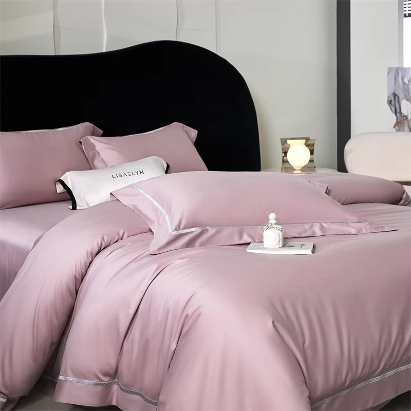 Solid Color Luxury Bedding Set 1000TC Lyocell Cotton Brushed Queen King Size Duvet Cover Flat/Fitted Bed Sheet Pillowcase 4Pcs