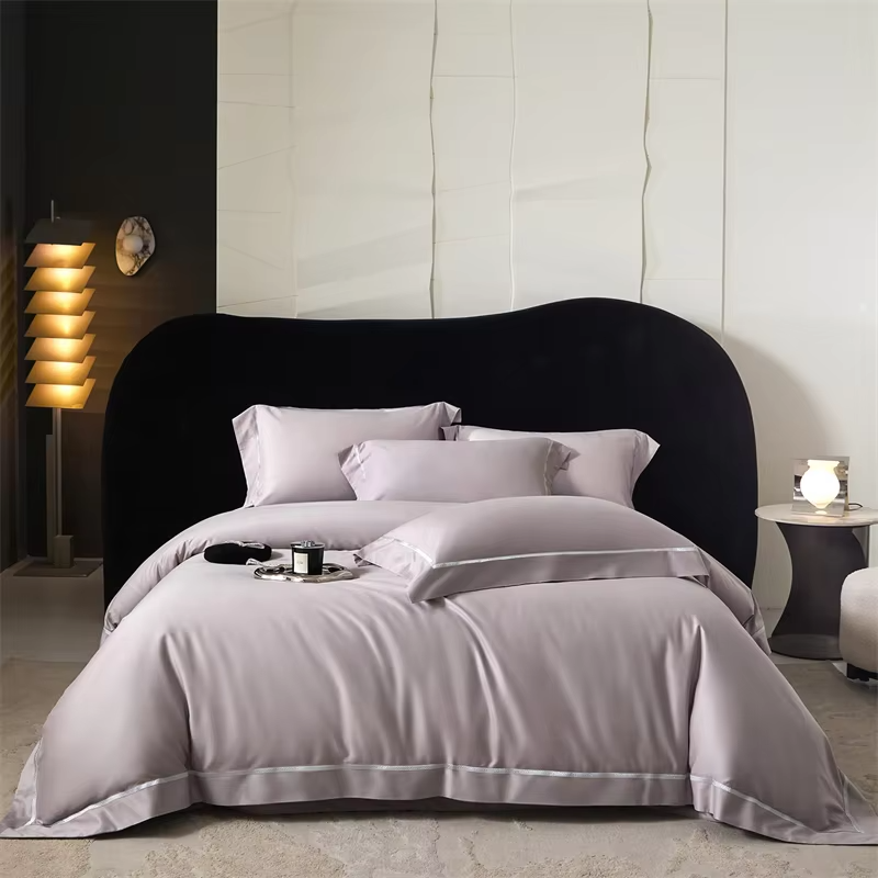 Solid Color Luxury Bedding Set 1000TC Lyocell Cotton Brushed Queen King Size Duvet Cover Flat/Fitted Bed Sheet Pillowcase 4Pcs