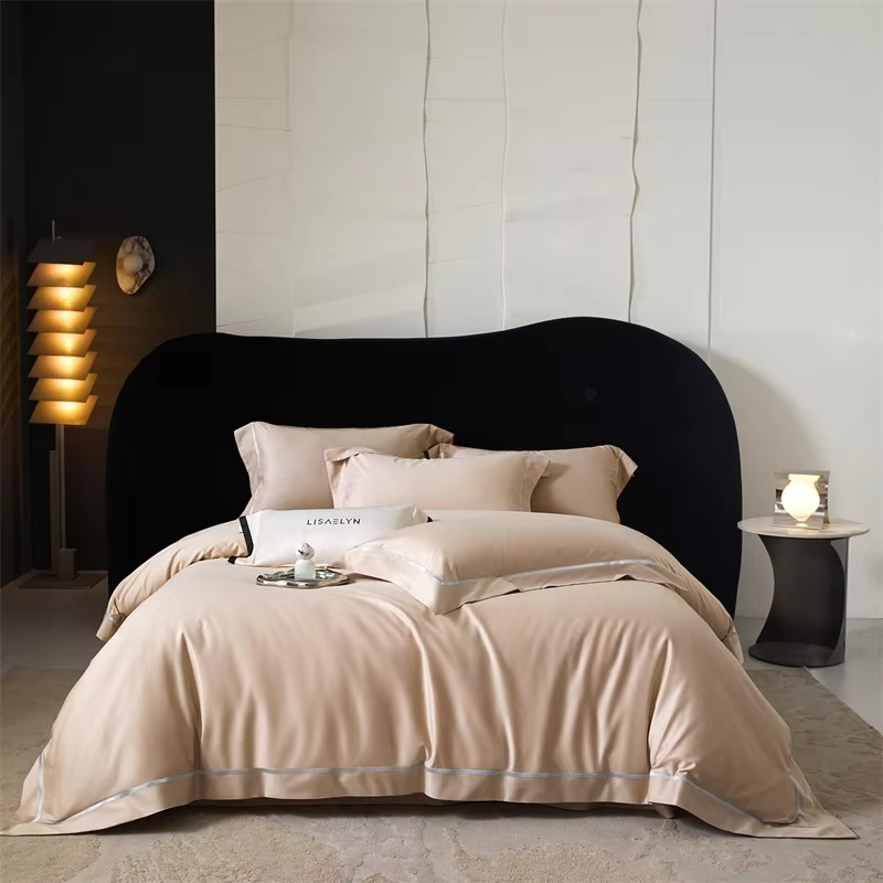 Solid Color Luxury Bedding Set 1000TC Lyocell Cotton Brushed Queen King Size Duvet Cover Flat/Fitted Bed Sheet Pillowcase 4Pcs