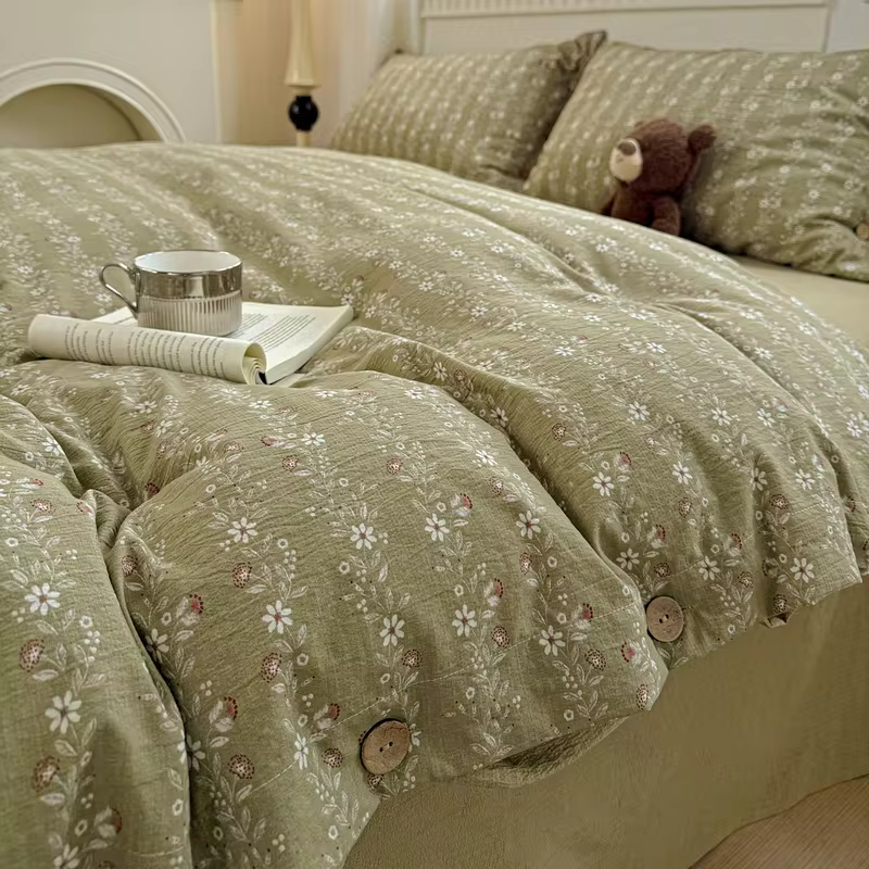 Green Floral Bedding Set Vintage Duvet Cover Set With Pillowcases Single Twin Double Sheet Bed Home Decor Bed Linen Set For Home