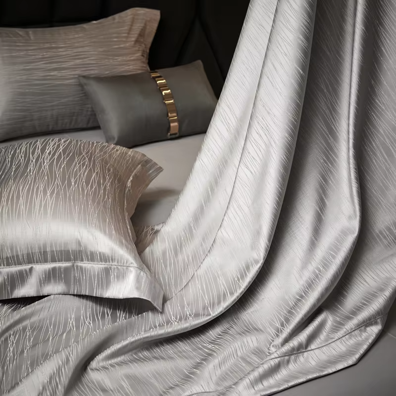 4Pcs Luxury Jacquard Egyptian Cotton Grey Bedding Set Soft Silky Duvet Cover Set, Bed Linen/Fitted Sheet, Pillowcases, Bed Set