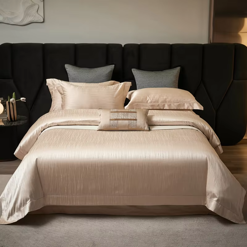 4Pcs Luxury Jacquard Egyptian Cotton Grey Bedding Set Soft Silky Duvet Cover Set, Bed Linen/Fitted Sheet, Pillowcases, Bed Set