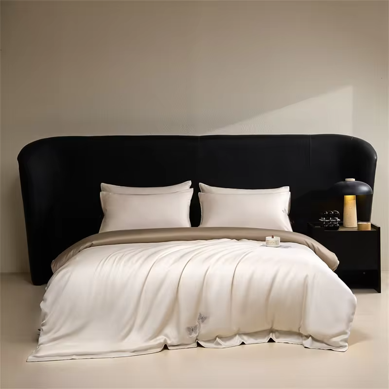 Natural Bamboo Bedding Set Silky Ultra Soft 300TC Duvet Cover Set 100% Bamboo Bed Sheet Set Embroidered Pillowcase Fitted Sheet