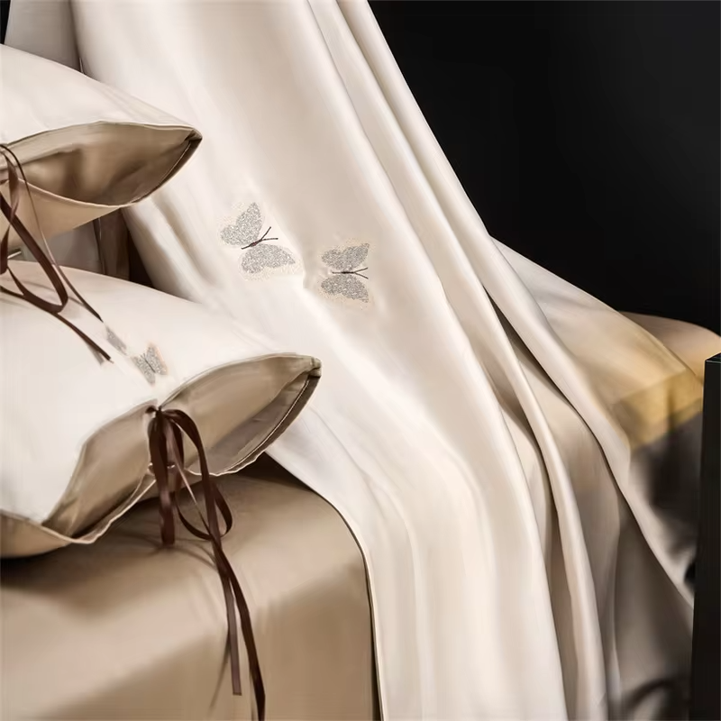 Natural Bamboo Bedding Set Silky Ultra Soft 300TC Duvet Cover Set 100% Bamboo Bed Sheet Set Embroidered Pillowcase Fitted Sheet