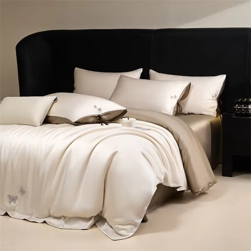 Natural Bamboo Bedding Set Silky Ultra Soft 300TC Duvet Cover Set 100% Bamboo Bed Sheet Set Embroidered Pillowcase Fitted Sheet