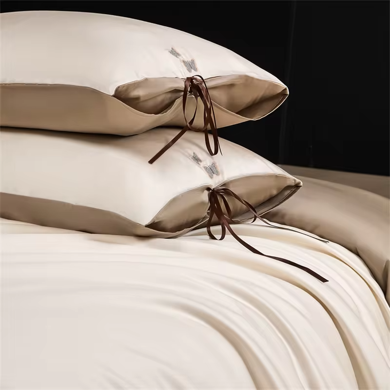 Natural Bamboo Bedding Set Silky Ultra Soft 300TC Duvet Cover Set 100% Bamboo Bed Sheet Set Embroidered Pillowcase Fitted Sheet