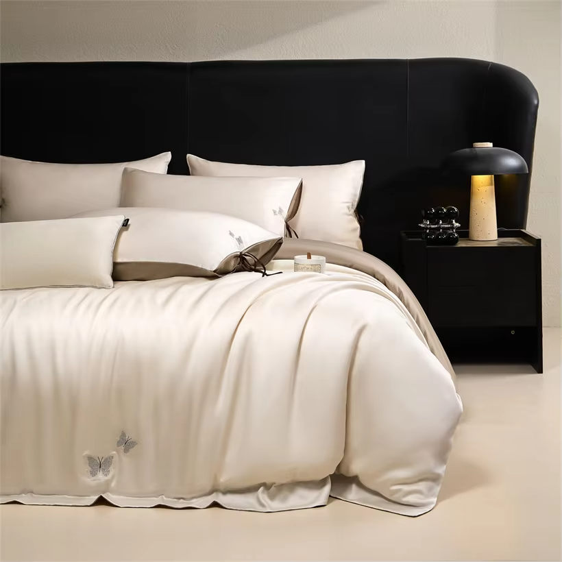 Natural Bamboo Bedding Set Silky Ultra Soft 300TC Duvet Cover Set 100% Bamboo Bed Sheet Set Embroidered Pillowcase Fitted Sheet
