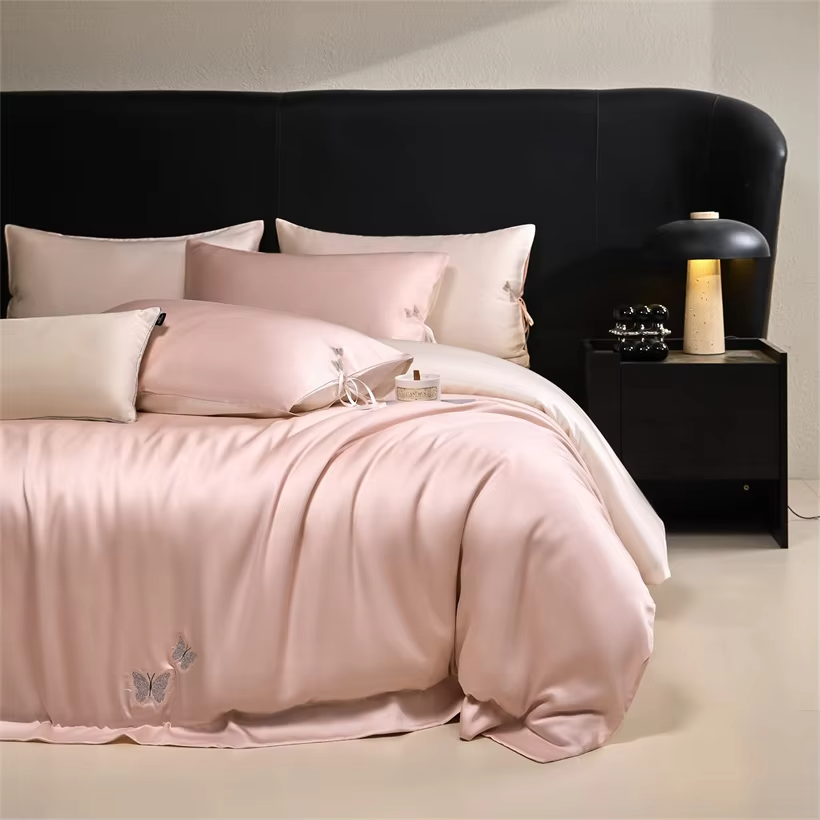 Natural Bamboo Bedding Set Silky Ultra Soft 300TC Duvet Cover Set 100% Bamboo Bed Sheet Set Embroidered Pillowcase Fitted Sheet
