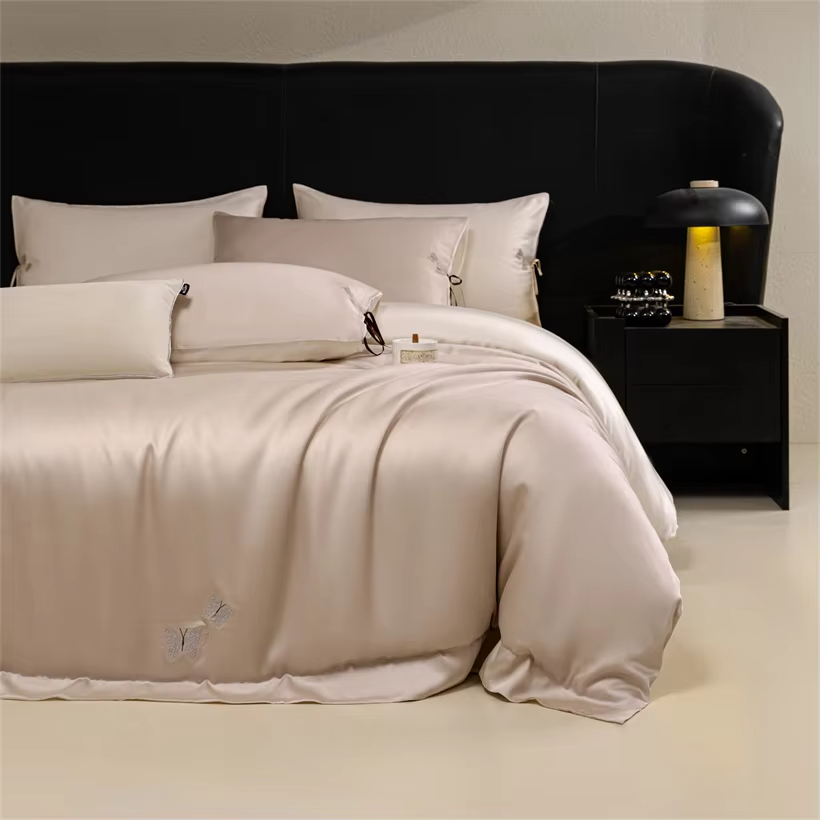 Natural Bamboo Bedding Set Silky Ultra Soft 300TC Duvet Cover Set 100% Bamboo Bed Sheet Set Embroidered Pillowcase Fitted Sheet