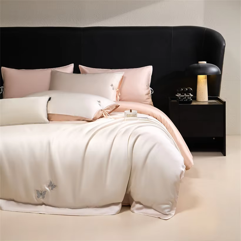 Natural Bamboo Bedding Set Silky Ultra Soft 300TC Duvet Cover Set 100% Bamboo Bed Sheet Set Embroidered Pillowcase Fitted Sheet