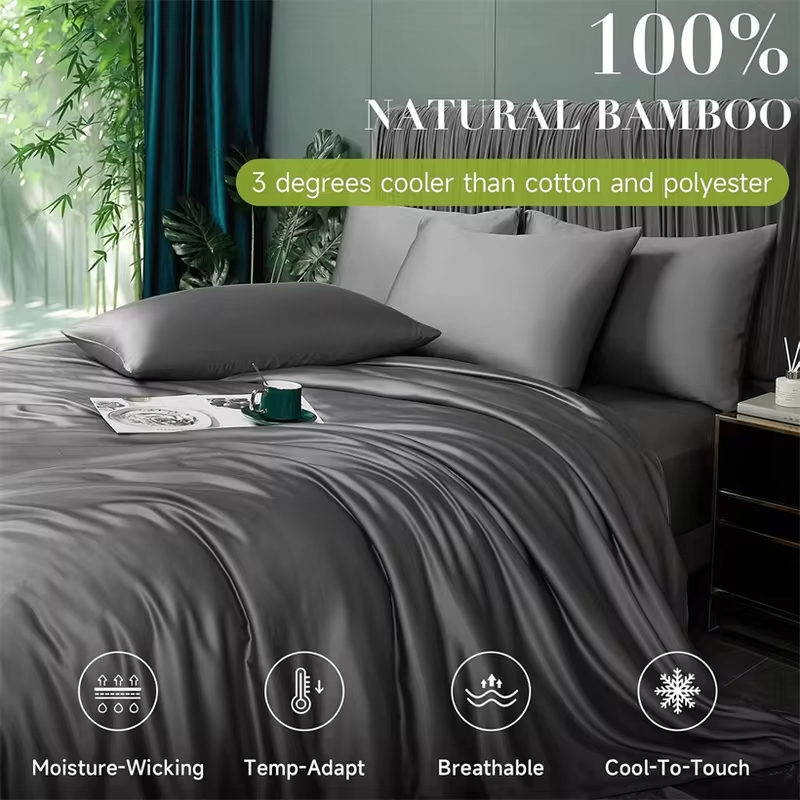 Silky Bedding Set Luxury Natural 100% Bamboo Duvet Cover Set Bedsheet Bed Linen Pillowcase Double Bed Sheet Set King Queen Size