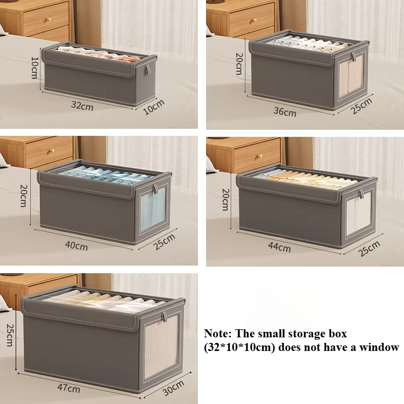 Large Canvas Storage Box with Clear Window Thickened Foldable Clothes Organizer with Lid Home Dustproof Storage Box