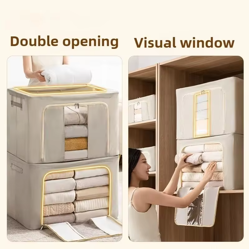 1PC Solid color steel frame storage box, clothing folding and organizing box, cabinet for moving and changing seasons, versatile