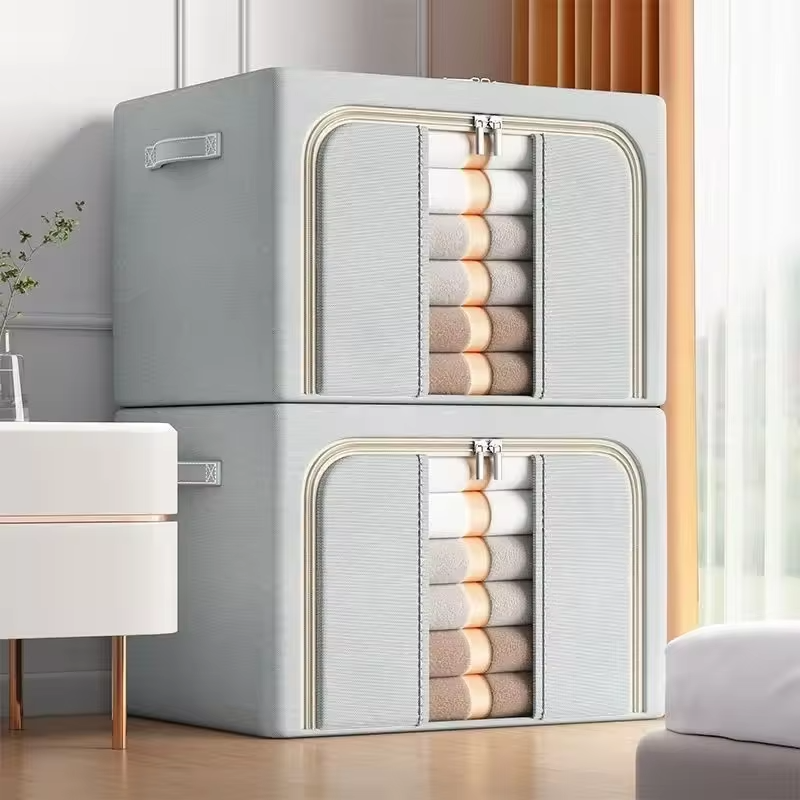 1PC Solid color steel frame storage box, clothing folding and organizing box, cabinet for moving and changing seasons, versatile