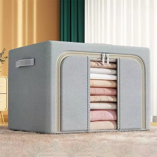 1PC 24/66/100L Large capacity clothes basket Steel frame foldable clothes storage box Cotton quilt hat scarf  Wardrobe organizer