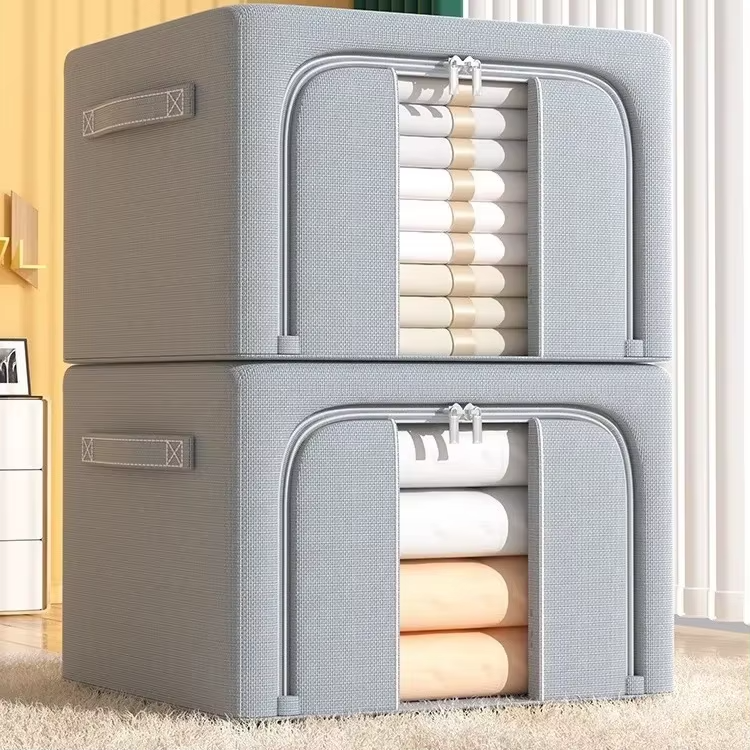 1PC 24/66/100L Large capacity clothes basket Steel frame foldable clothes storage box Cotton quilt hat scarf  Wardrobe organizer