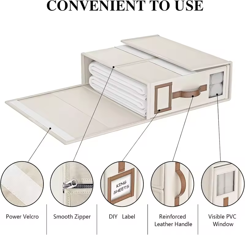 Foldable Bed Sheets Set Organizers,Linen Fabric Closet Organizers with Window,Bedding Storage Box for Bedsheets and Pillow