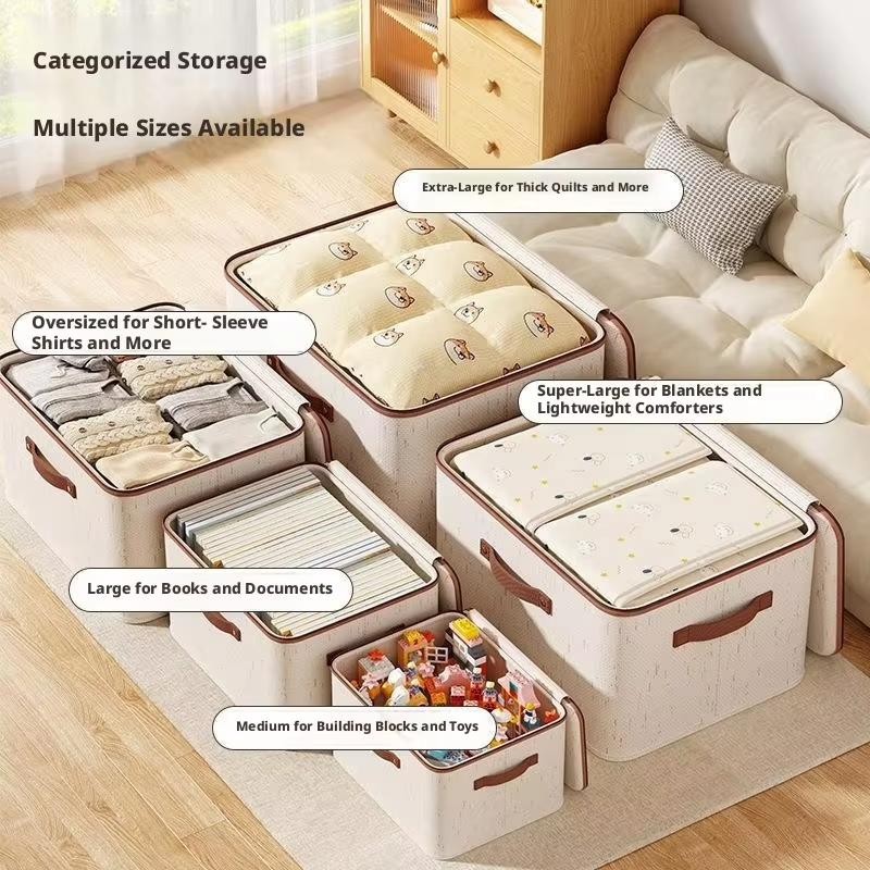 Collapsible Fabric Storage Bin, Reinforced Handle Zipper Closure Clothes Organizer for Quilt Toy Wardrobe