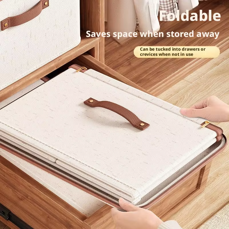 Collapsible Fabric Storage Bin, Reinforced Handle Zipper Closure Clothes Organizer for Quilt Toy Wardrobe