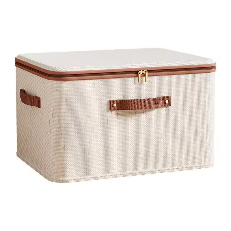 Collapsible Fabric Storage Bin, Reinforced Handle Zipper Closure Clothes Organizer for Quilt Toy Wardrobe