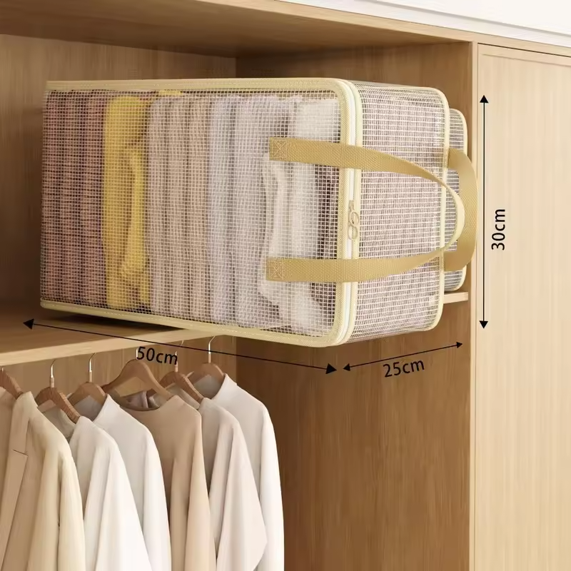 Transparent PVC Clothes Storage Bag Large Capacity Foldable Quilt Organizer with Reinforced Handles Dustproof Wardrobe Organizer