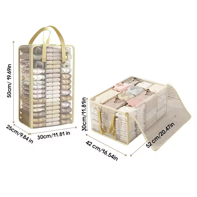 Transparent PVC Clothes Storage Bag Large Capacity Foldable Quilt Organizer with Reinforced Handles Dustproof Wardrobe Organizer