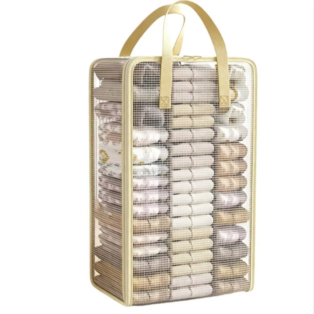 Transparent PVC Clothes Storage Bag Large Capacity Foldable Quilt Organizer with Reinforced Handles Dustproof Wardrobe Organizer